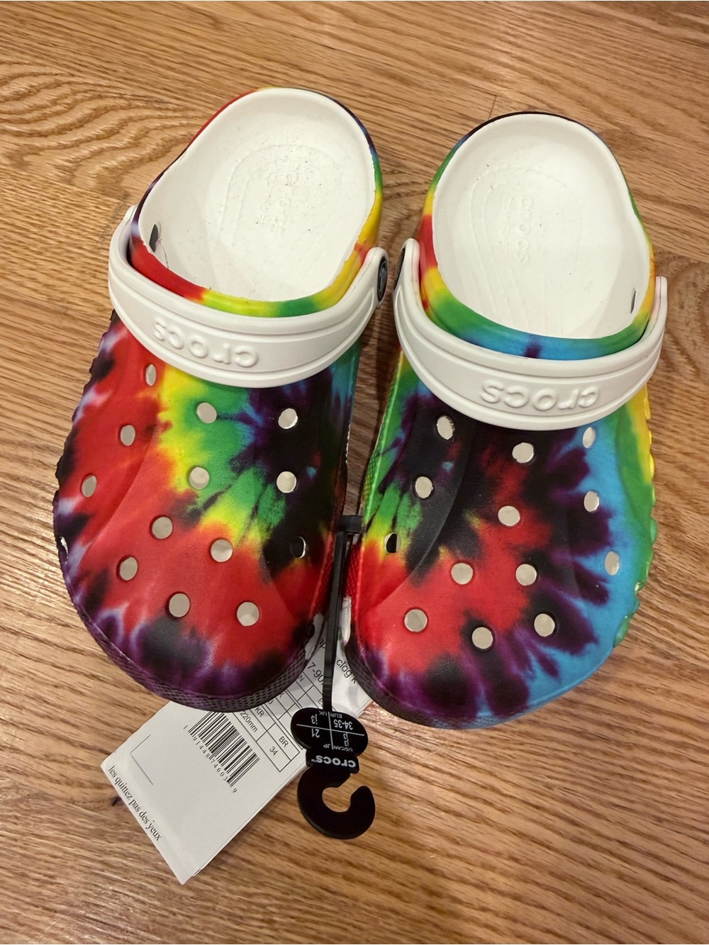 CROCS Kids size 3 Tie-Dye Clog with White Strap